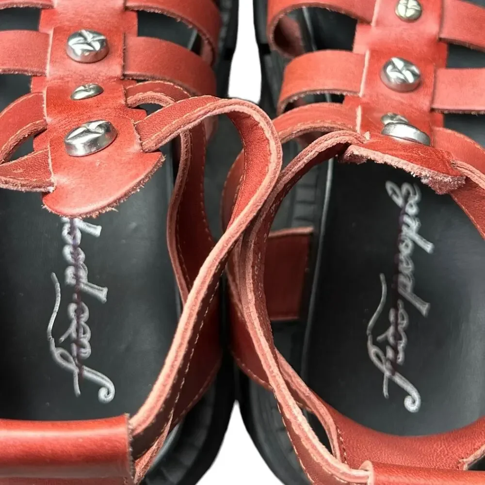 Free People Red Strappy Studded Gladiator Sandals